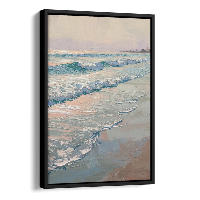 Huntington Beach Ocean Waves Side - Black Canvas Wall Art
