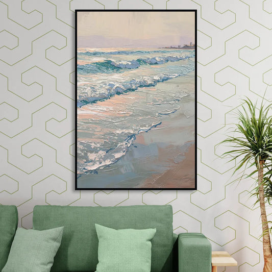 Huntington Beach Ocean Waves Living Room - Black Canvas Wall Art