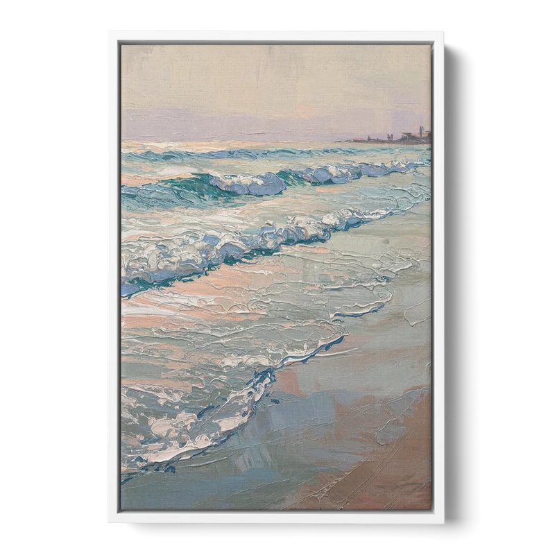 Huntington Beach Ocean Waves Front - White Canvas Wall Art