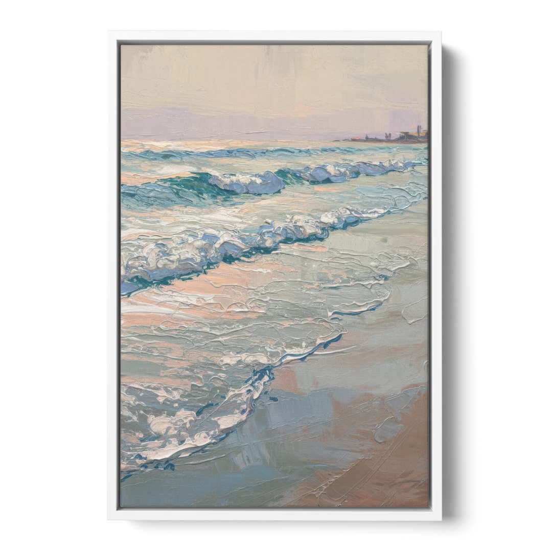 Huntington Beach Ocean Waves - White Framed Canvas Wall Art - Front