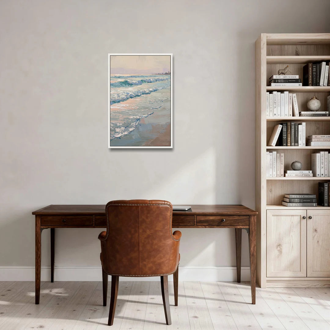 Huntington Beach Ocean Waves - White Framed Canvas Wall Art - Office - 20x30