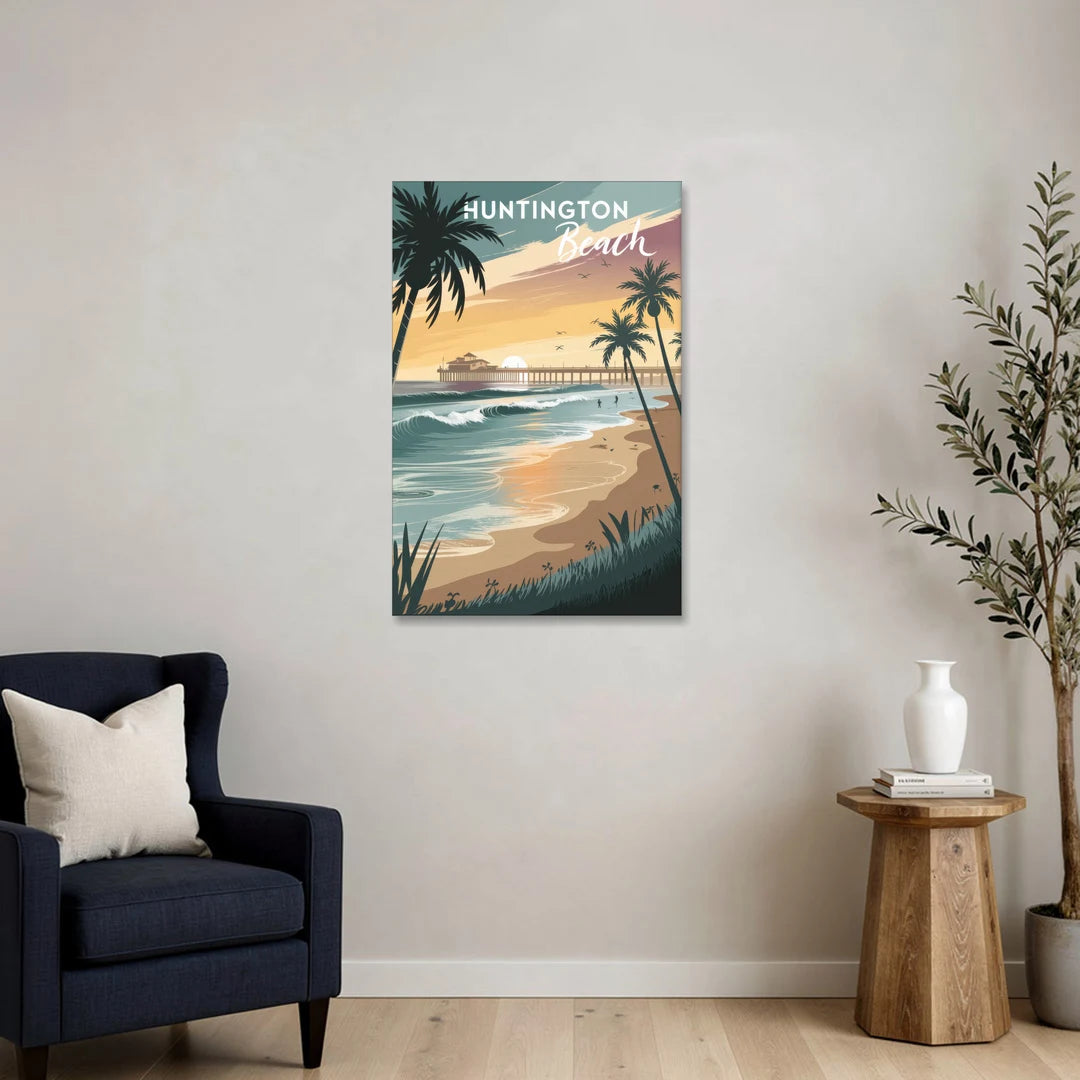 Huntington Beach Pacific Coast - Canvas Wall Art - Sofa - 24x36