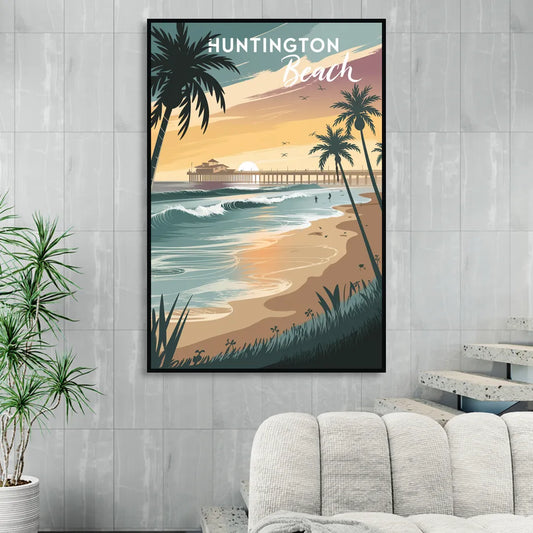Huntington Beach Pacific Coast Living Room - Black Canvas Wall Art