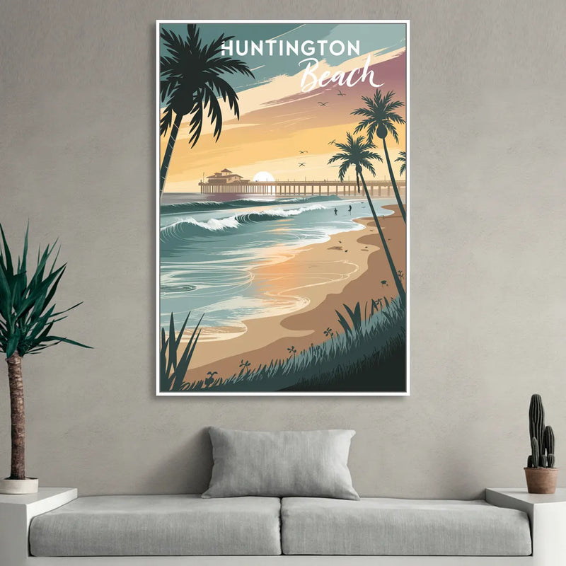 Huntington Beach Pacific Coast Sitting Room - White Canvas Wall Art