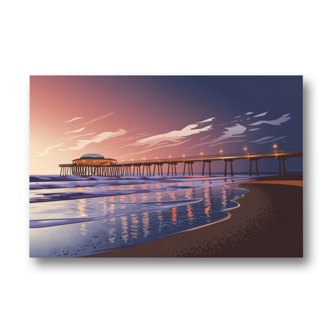 Huntington Beach Pier At Twilight - Canvas Wall Art - Front