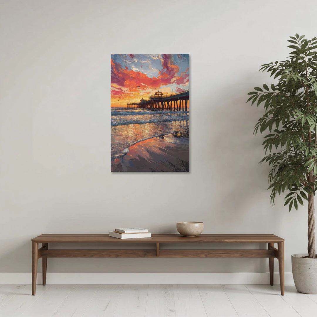 Huntington Beach Pier Sunset - Canvas Wall Art - Coffee Table - 24x36
