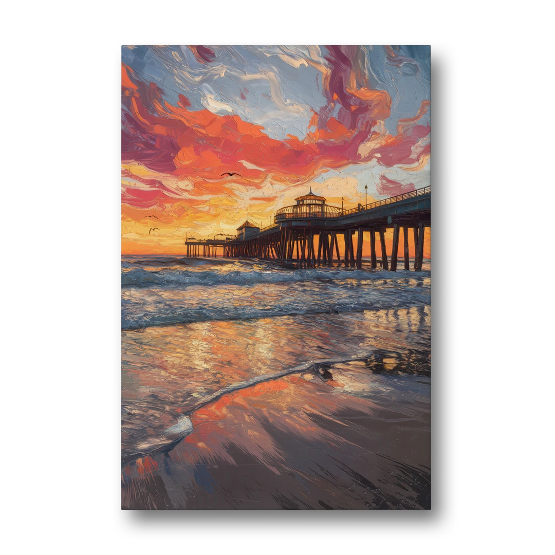 Huntington Beach Pier Sunset - Canvas Wall Art - Front