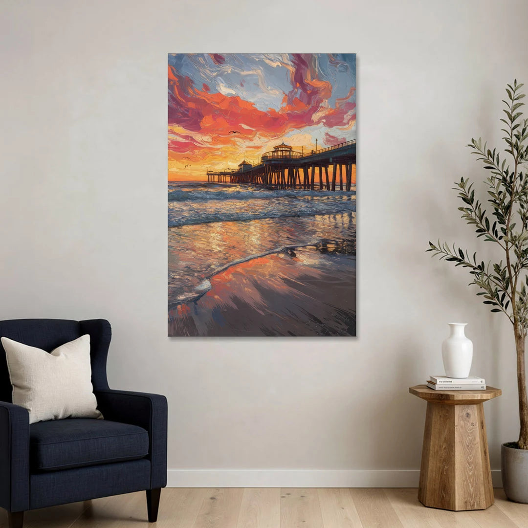 Huntington Beach Pier Sunset - Canvas Wall Art - Sofa - 32x48