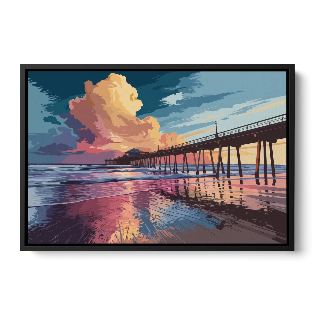 Huntington Beach Sunrise Views - Black Framed Canvas Wall Art - Front