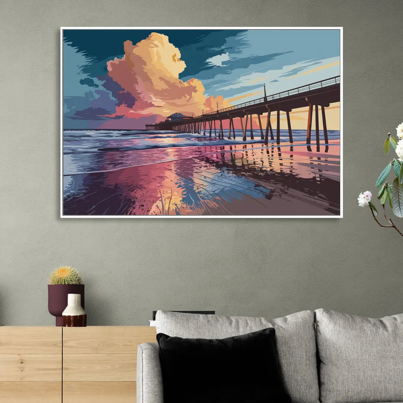 Huntington Beach Sunrise Views Living Room - White Canvas Wall Art