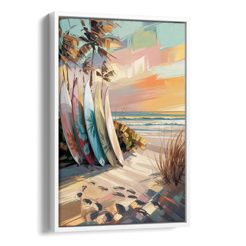 Huntington Beach Surfboards Side - White Canvas Wall Art