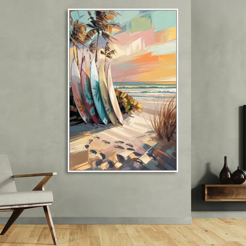 Huntington Beach Surfboards Sitting Room - White Canvas Wall Art