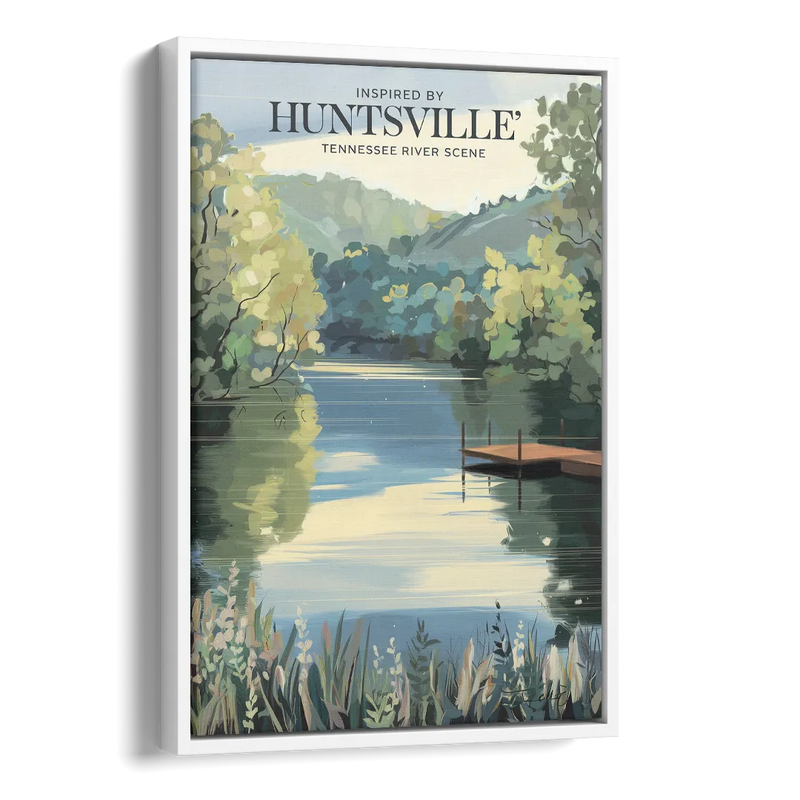 Huntsville Tennessee River Serenity Side - White Canvas Wall Art