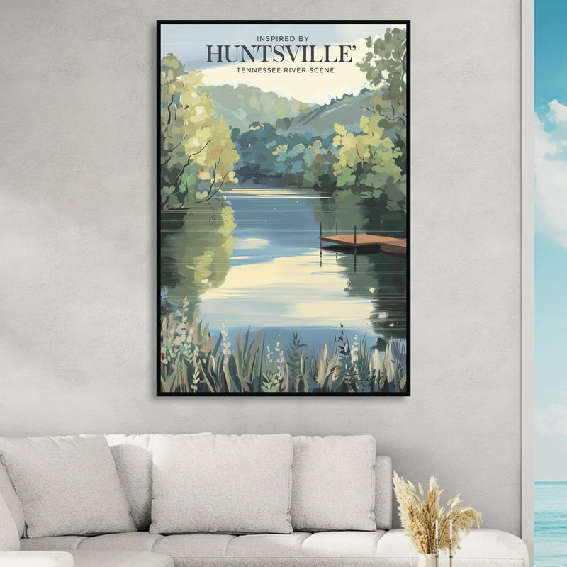 Huntsville Tennessee River Serenity Living Room - Black Canvas Wall Art