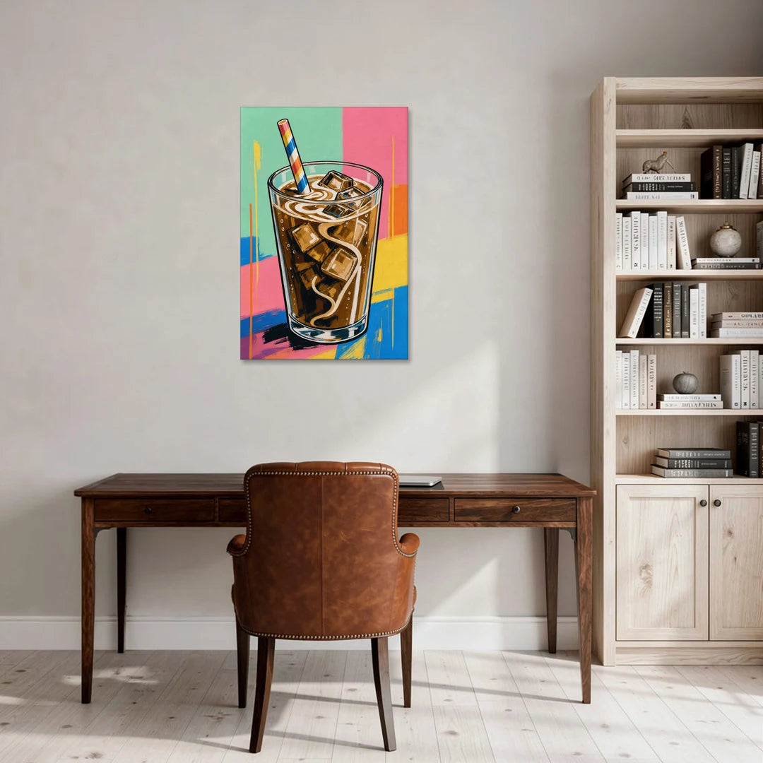Iced Coffee With a Striped Straw - Canvas Wall Art - Office - 24x36