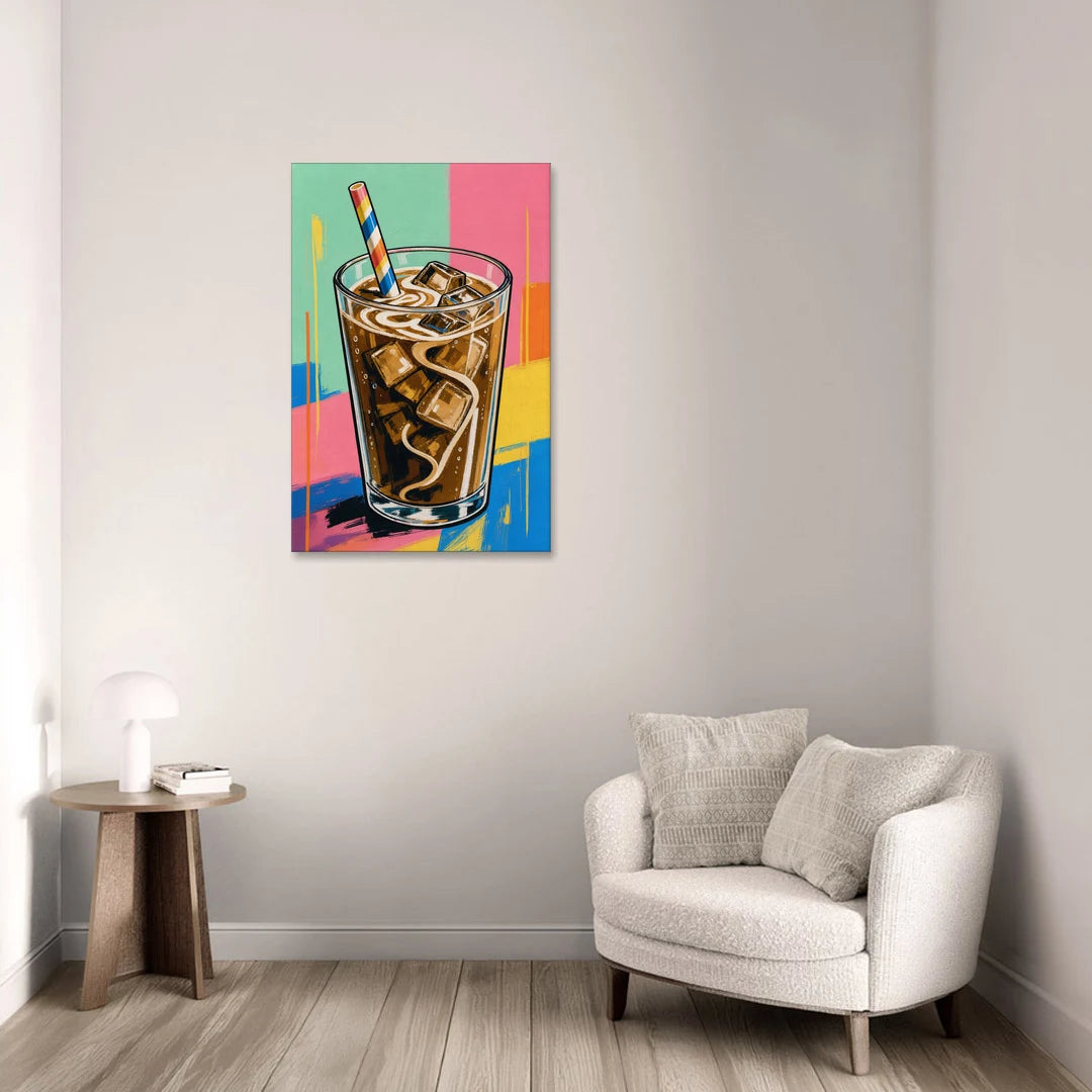 Iced Coffee With a Striped Straw - Canvas Wall Art - Sofa - 24x36