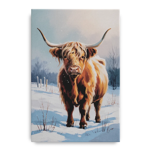 Iconic Highland Cow in Snow - Canvas Wall Art