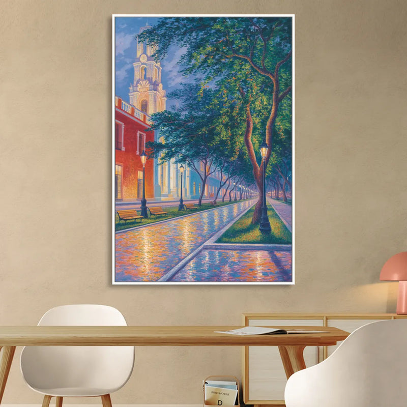 Independencia Park Evening Sitting Room - White Canvas Wall Art