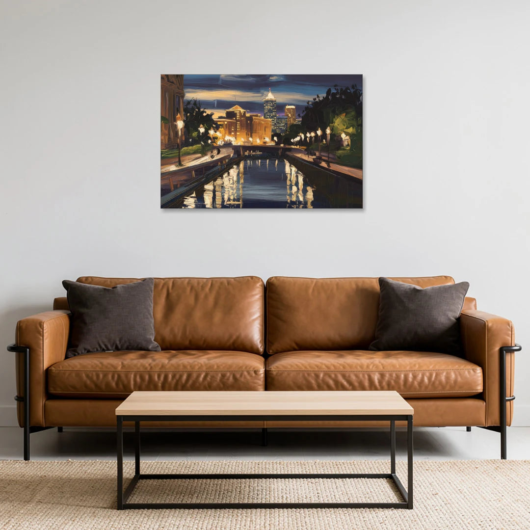 Indianapolis Canal Walk View - Canvas Wall Art - Sofa - 36x24