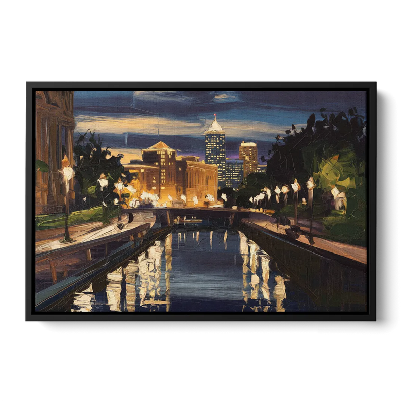 Indianapolis Canal Walk View Front - Black Canvas Wall Art
