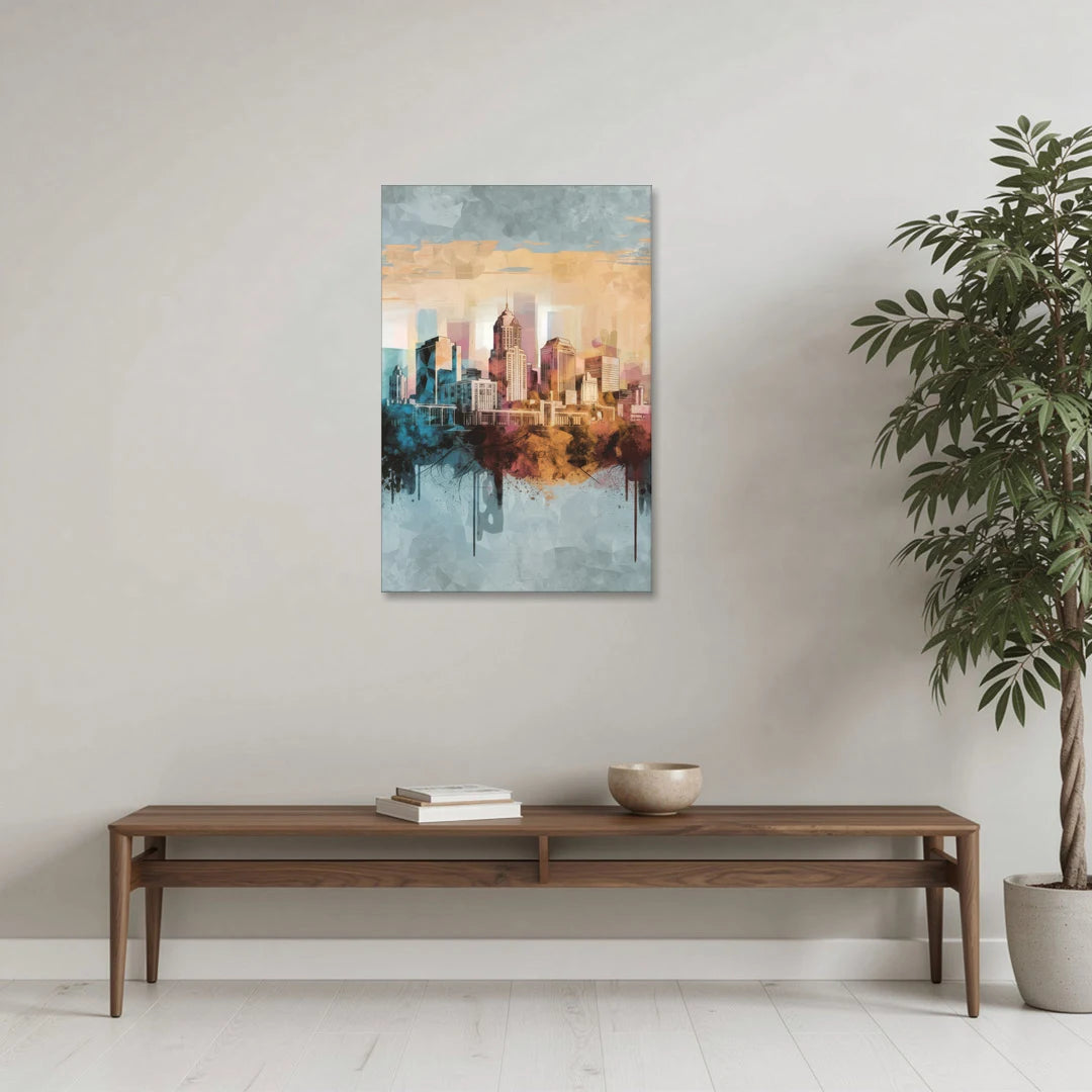 Indianapolis Cityscape in Watercolor - Canvas Wall Art - Coffee Table - 24x36