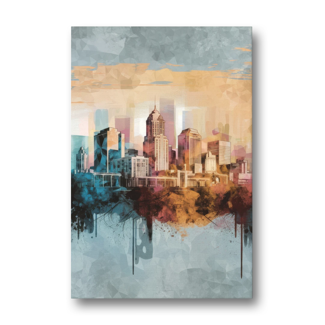 Indianapolis Cityscape in Watercolor - Canvas Wall Art - Front