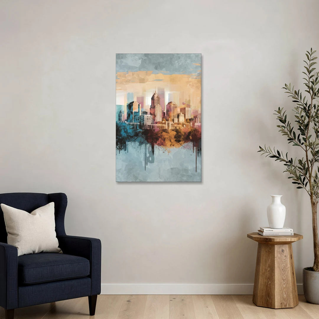 Indianapolis Cityscape in Watercolor - Canvas Wall Art - Sofa - 24x36