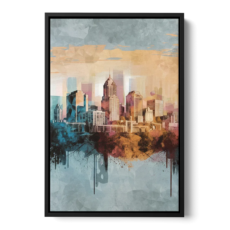 Indianapolis Cityscape in Watercolor Front - Black Canvas Wall Art