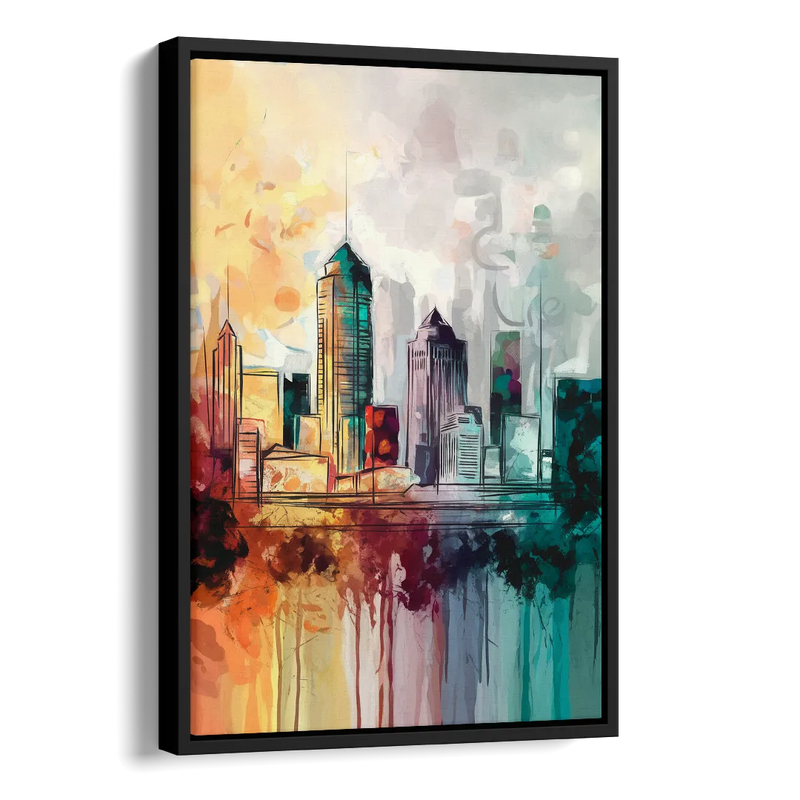 Indianapolis Downtown Skyline Side - Black Canvas Wall Art