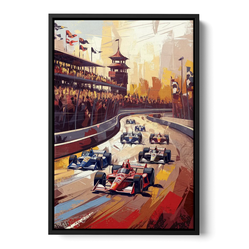Indianapolis Motor Speedway Racing Scene Front - Black Canvas Wall Art