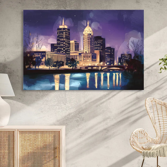Indianapolis Nighttime Skyline Living Room - Canvas Wall Art