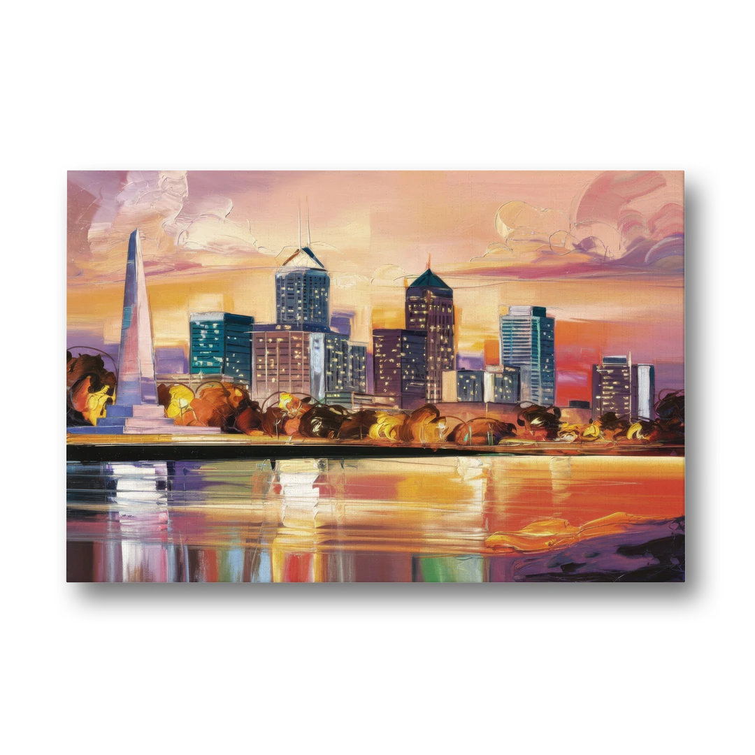 Indianapolis Skyline At Sunset - Canvas Wall Art - Front