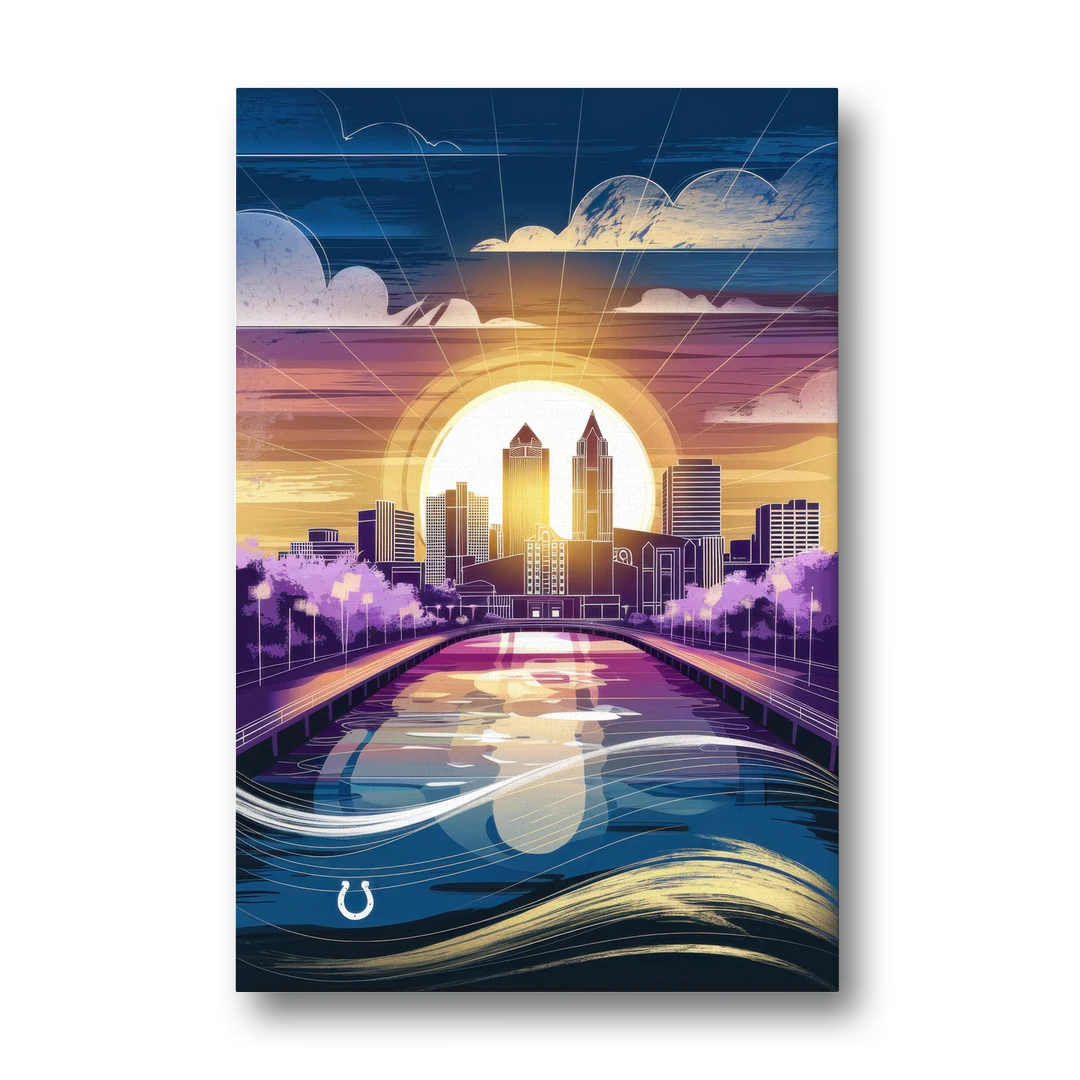 Indianapolis Skyline with Colts Theme - Canvas Wall Art - Front