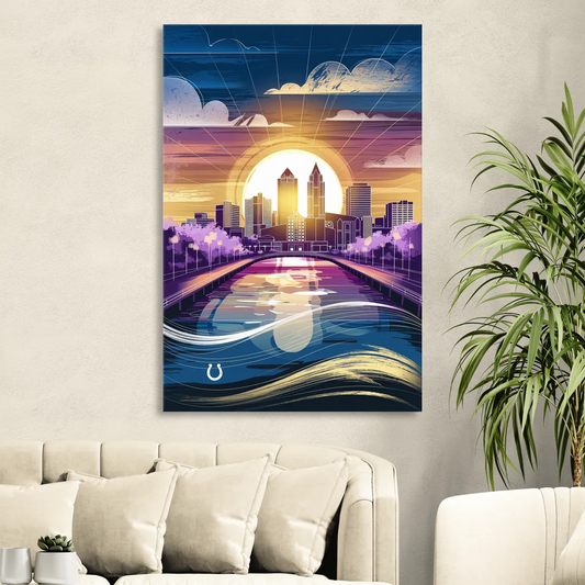 Indianapolis Skyline with Colts Theme Living Room - Canvas Wall Art