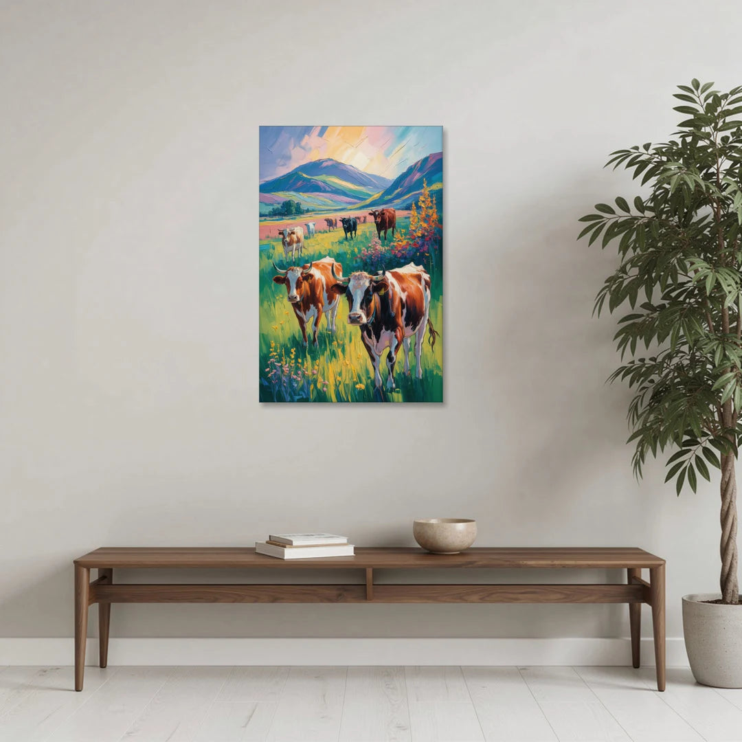 Inspirational Cow and Mountain - Canvas Wall Art - Coffee Table - 24x36
