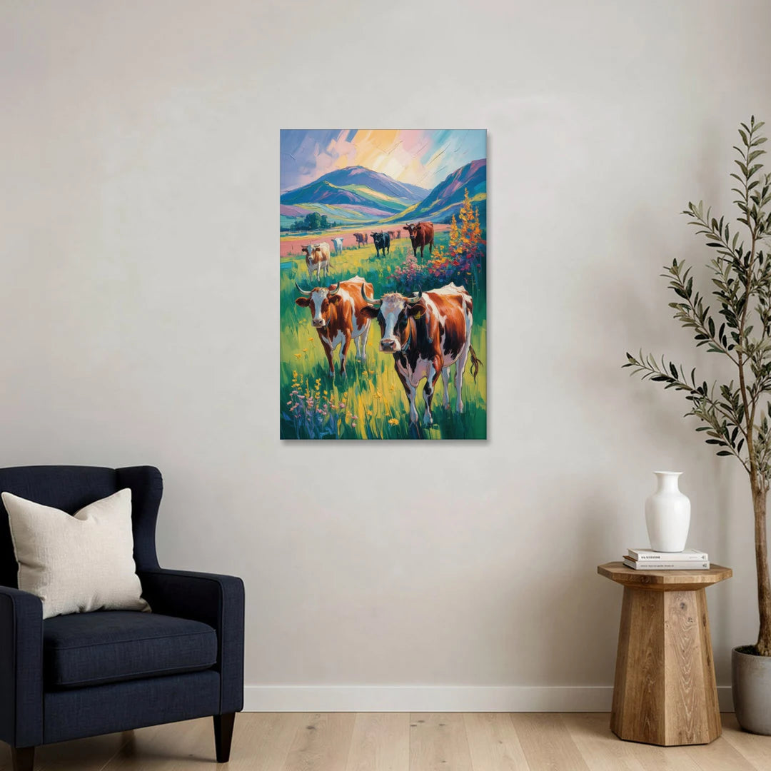 Inspirational Cow and Mountain - Canvas Wall Art - Sofa - 24x36