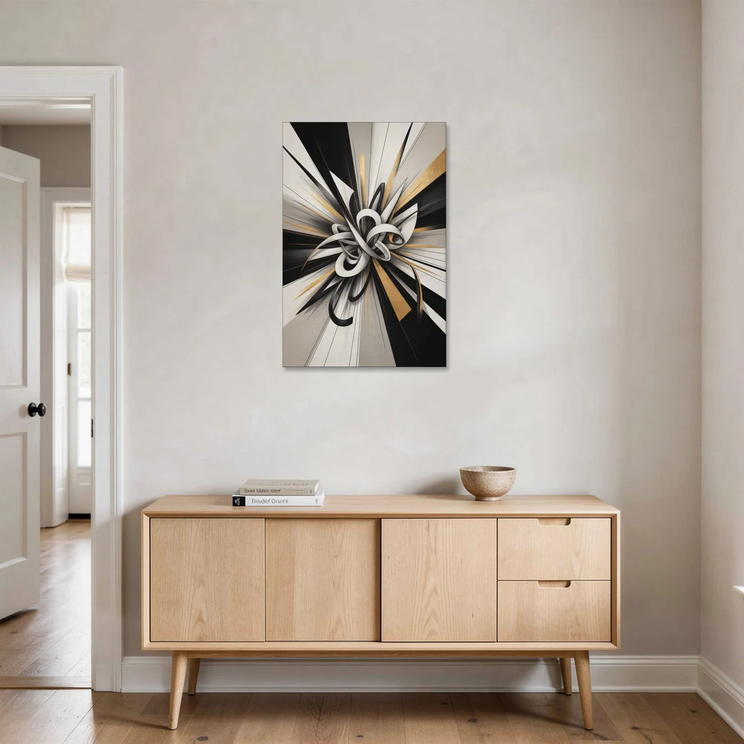 Intertwined Elegance Black White and Gold Abstract - Canvas Wall Art - Coffee Table - 24x36