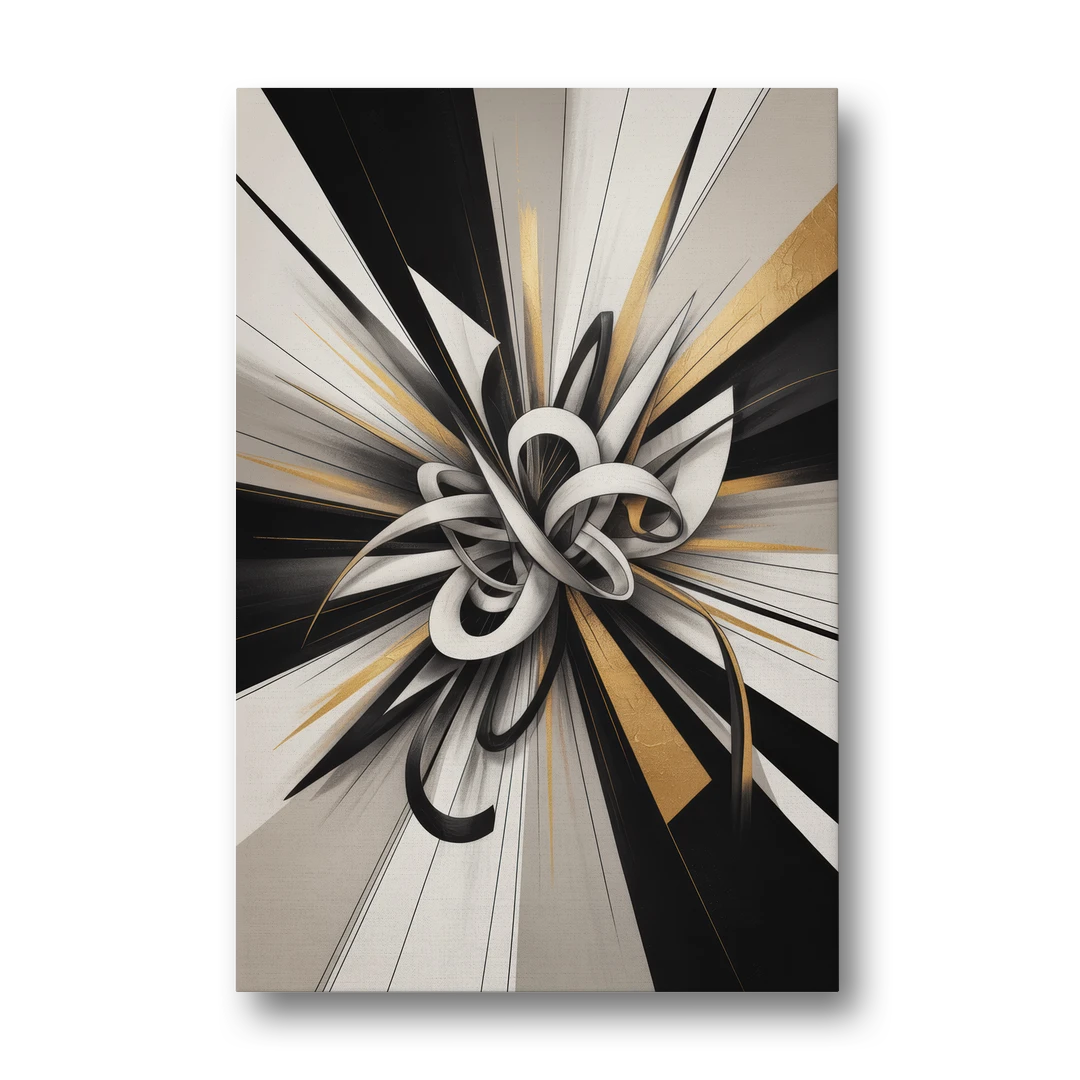 Intertwined Elegance Black White and Gold Abstract - Canvas Wall Art - Front