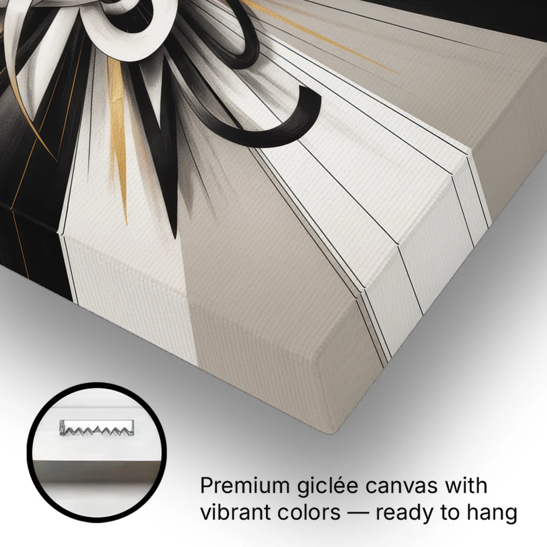 Intertwined Elegance Black White and Gold Abstract - Canvas Wall Art - Gallery Wrap Corner