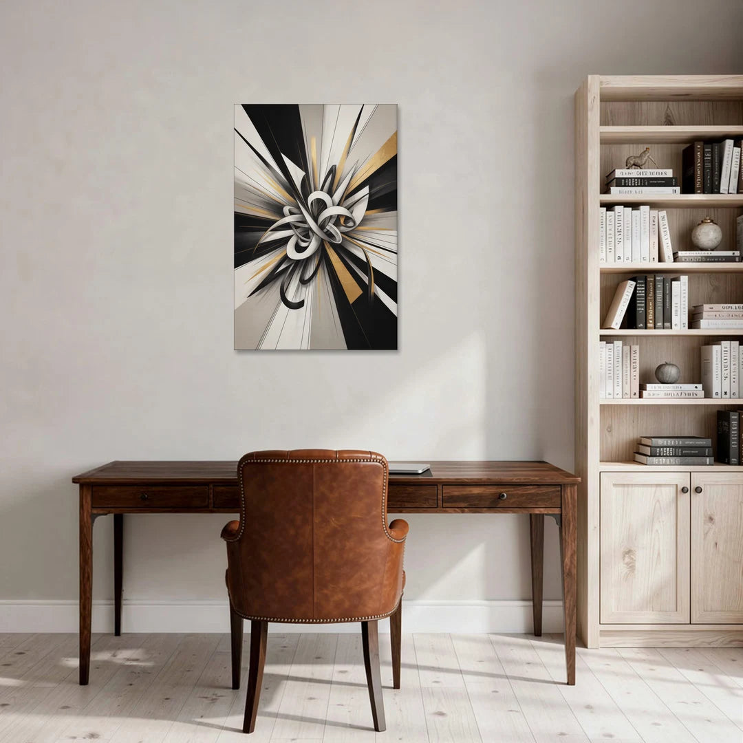 Intertwined Elegance Black White and Gold Abstract - Canvas Wall Art - Office - 24x36