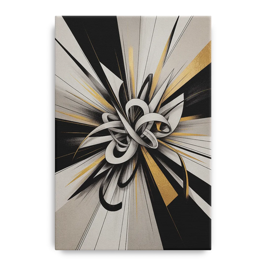 Intertwined Elegance Black White and Gold Abstract - Canvas Wall Art