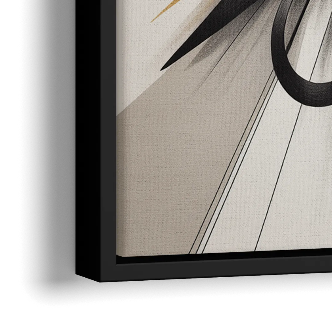 Intertwined Elegance Black White and Gold Abstract - Close-Up Black Frame Canvas