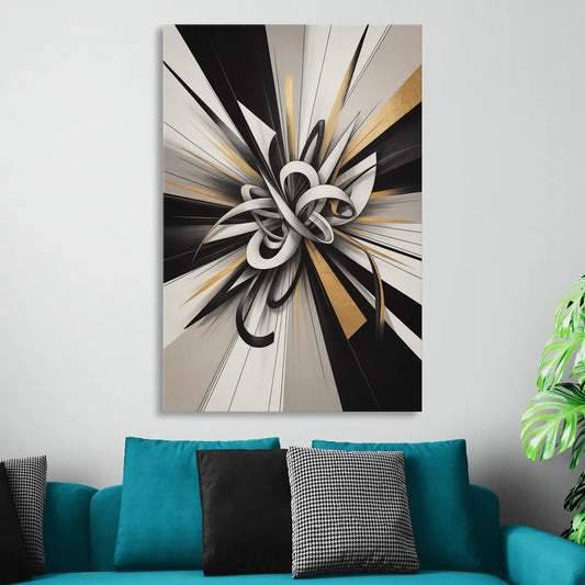 Intertwined Elegance Black White and Gold Abstract Living Room - Canvas Wall Art