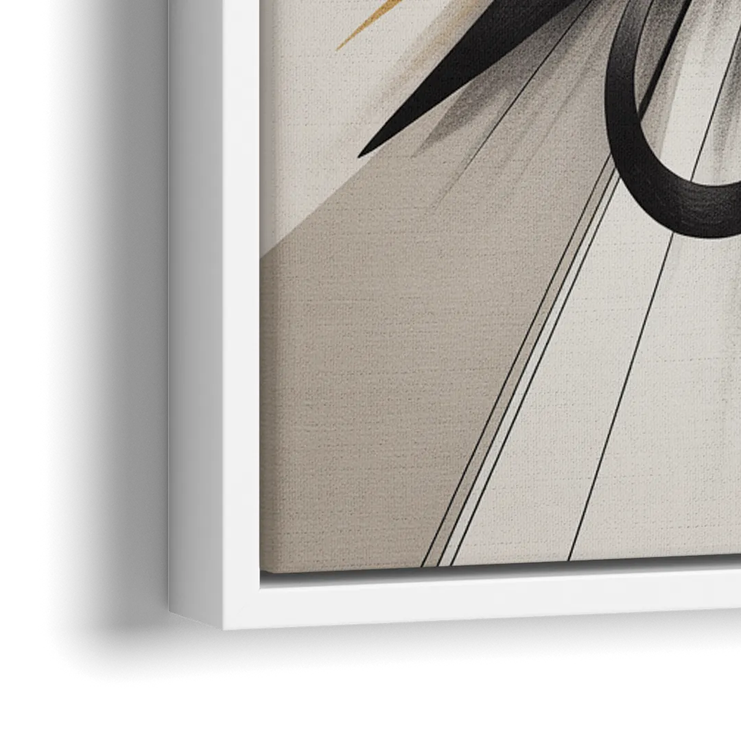 Intertwined Elegance Black White and Gold Abstract - Close-Up White Frame Canvas