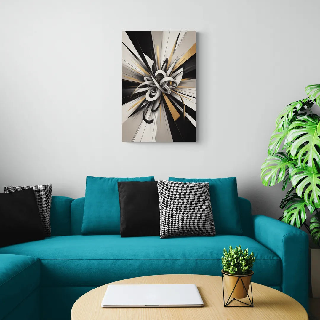 Intertwined Elegance Black White and Gold Abstract - Canvas Wall Art Living Room