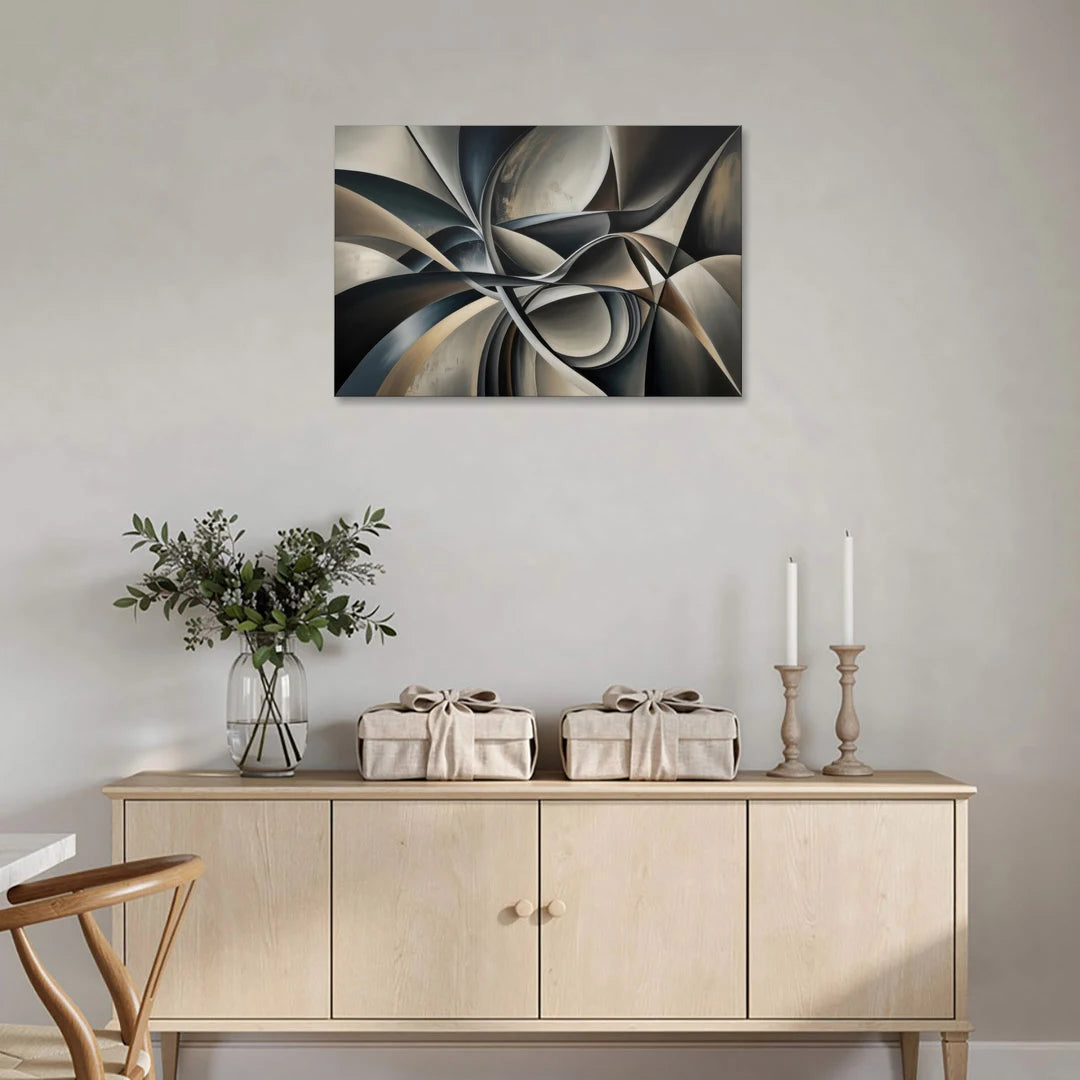 Intertwined Elegance Black and Grey Abstract - Canvas Wall Art - Coffee Table - 36x24