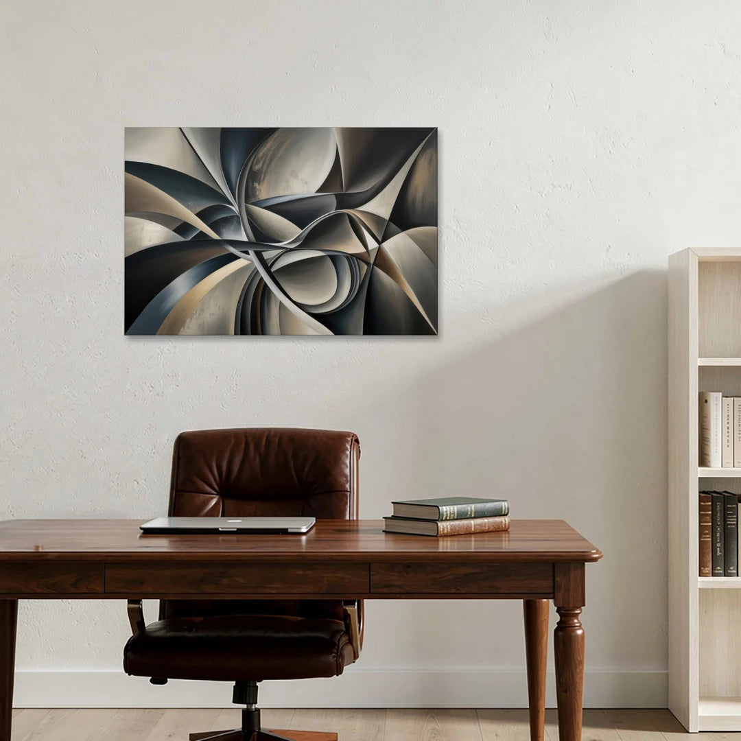 Intertwined Elegance Black and Grey Abstract - Canvas Wall Art - Office - 36x24