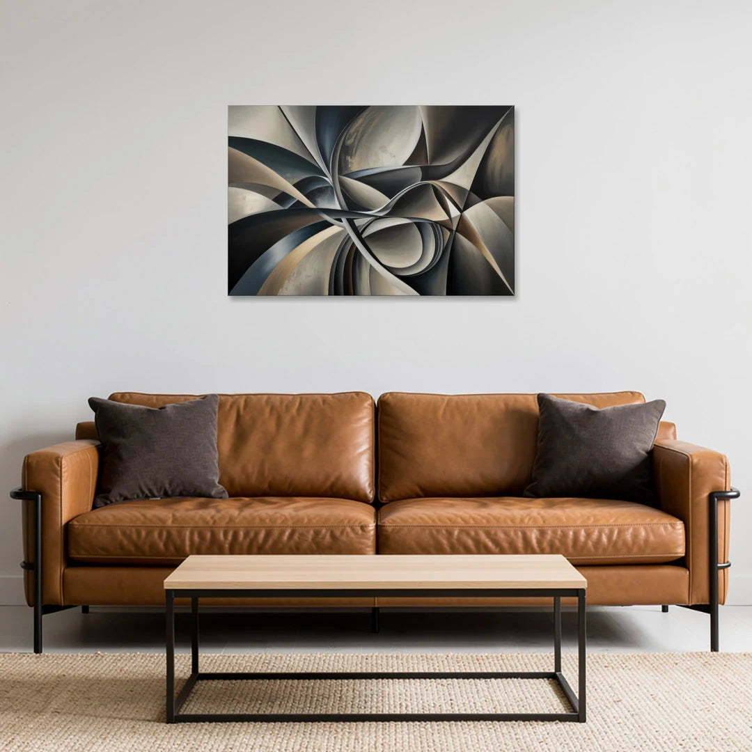 Intertwined Elegance Black and Grey Abstract - Canvas Wall Art - Sofa - 36x24