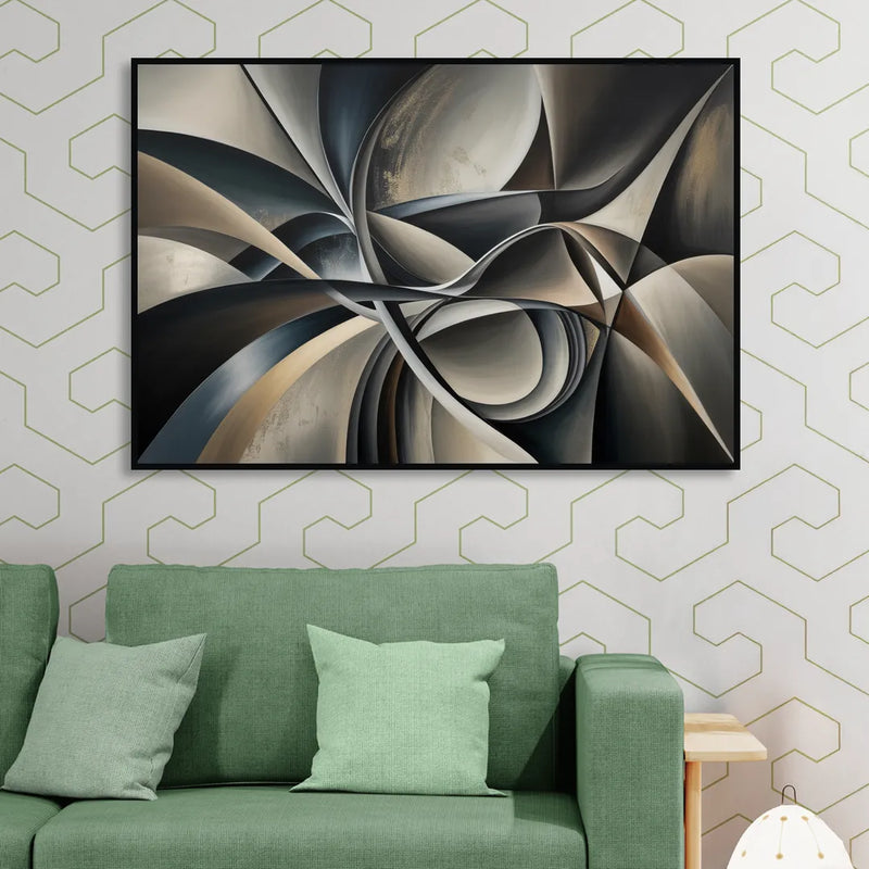 Intertwined Elegance Black and Grey Abstract Sitting Room - Black Canvas Wall Art