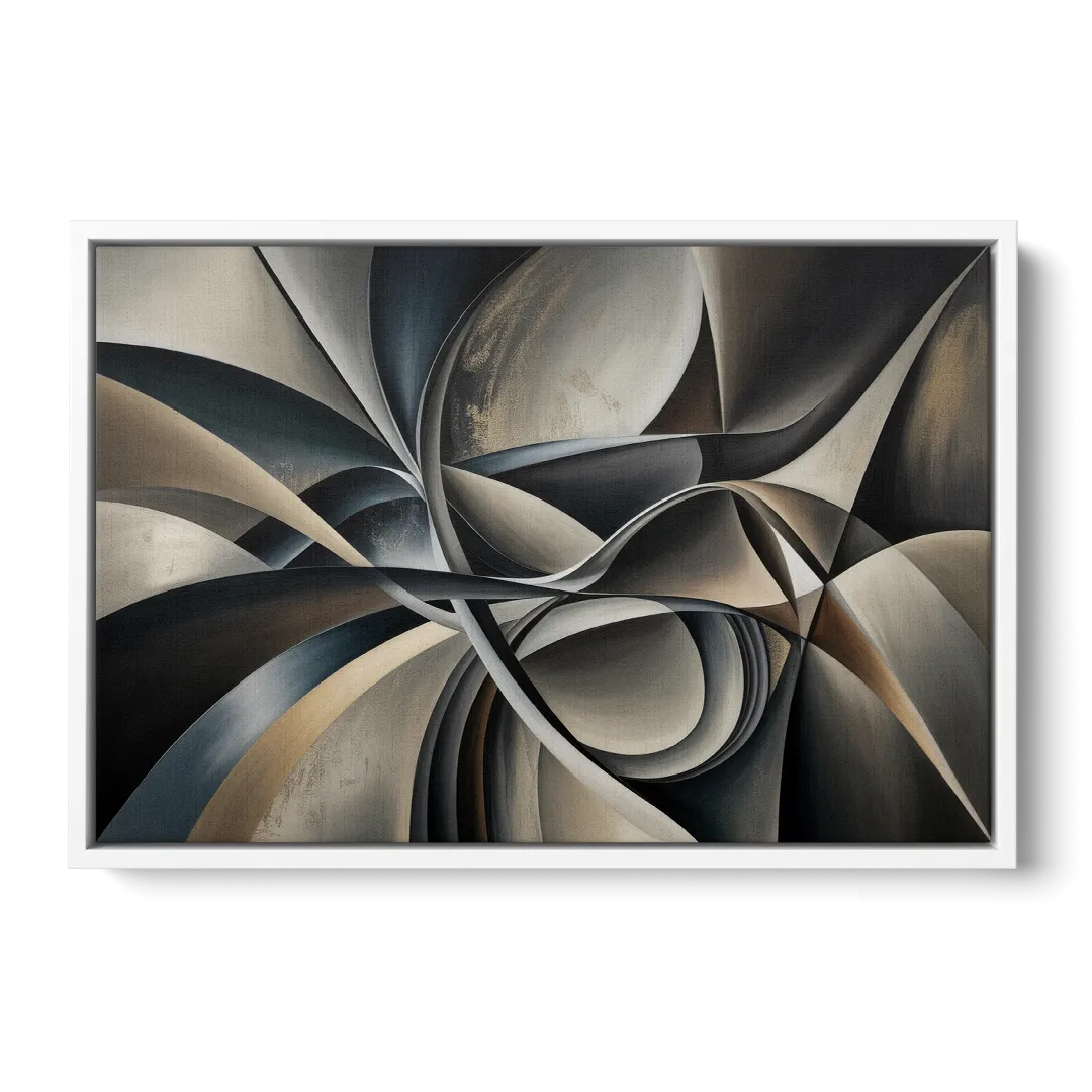 Intertwined Elegance Black and Grey Abstract - White Frame Canvas